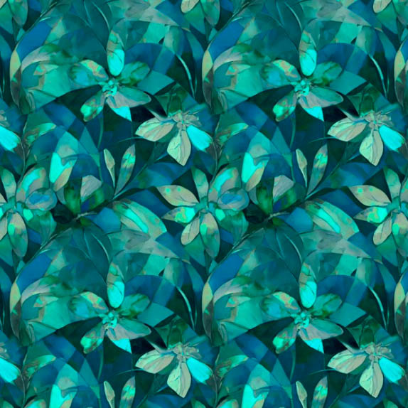 Katoen tricot groen blauw met bloemen